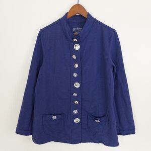 Neon Buddha Embellished Buttons Jacket Purple Size Large